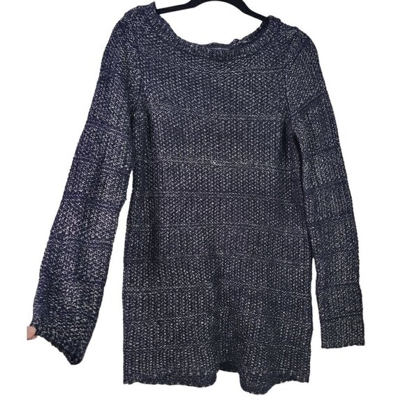 White House Black Market Women's Navy, Silver Metallic Long Tunic Sweater Size S - Picture 1 of 11